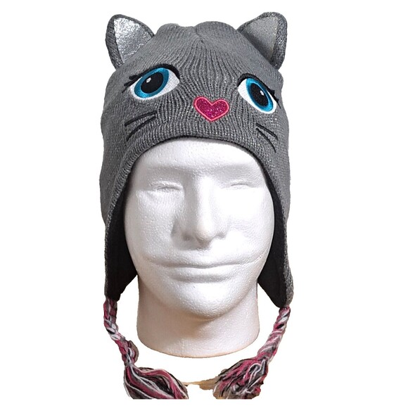 SO Brand kitty Cat Face Winter Hat Juniors Girls One Size Embroidered Ear Flap - Picture 2 of 8